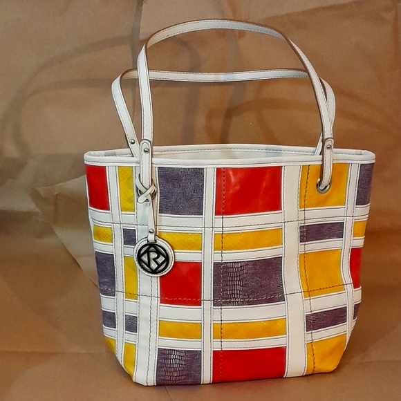 Relic Heather Tote Plaid Weave Pink Purple Yellow Shoulder Bag With Logo Charm - Picture 1 of 7